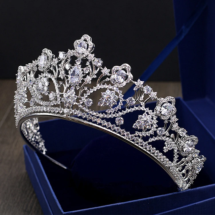 

Big Paved Zircon Crown Full Cubic Zirconia Tiara CZ Tiaras Vintage Bridal Diadema Wedding Hair Accessories Coroa Noiva WIGO1168