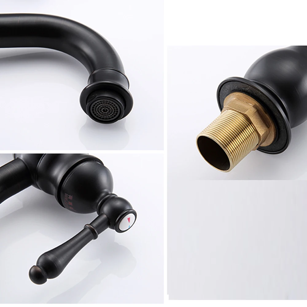 Европейский ретро черный медный кран Ванная комната утолщение горячей и