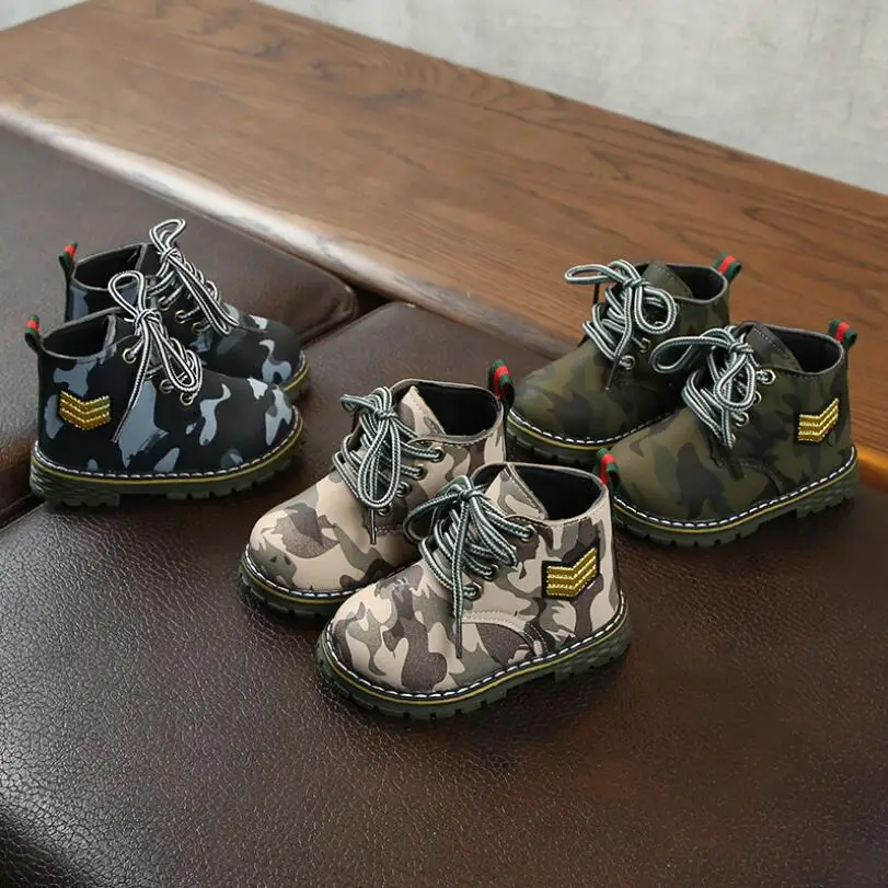 Детские ботинки для мальчиков зимние водонепроницаемые камуфляжные Теплые