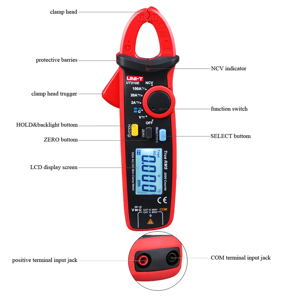 UT210E Токоизмерительные клещи истинный RMS Автоматический диапазон