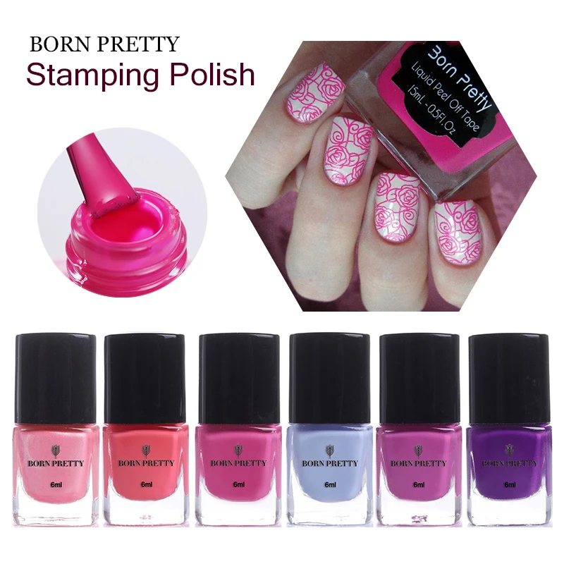 BORN PRETTY Красочные 1 бутылка 6 мл стемпинг ногтей покрытие дизайн ногтей штамп Пластина Печать лак конфеты цвета ногтей лак