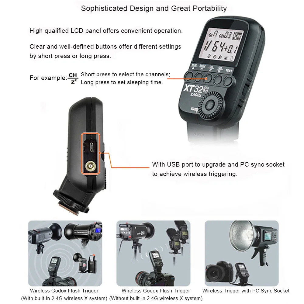 Беспроводной триггер Godox XT32C для вспышки с контролем мощности передатчик со