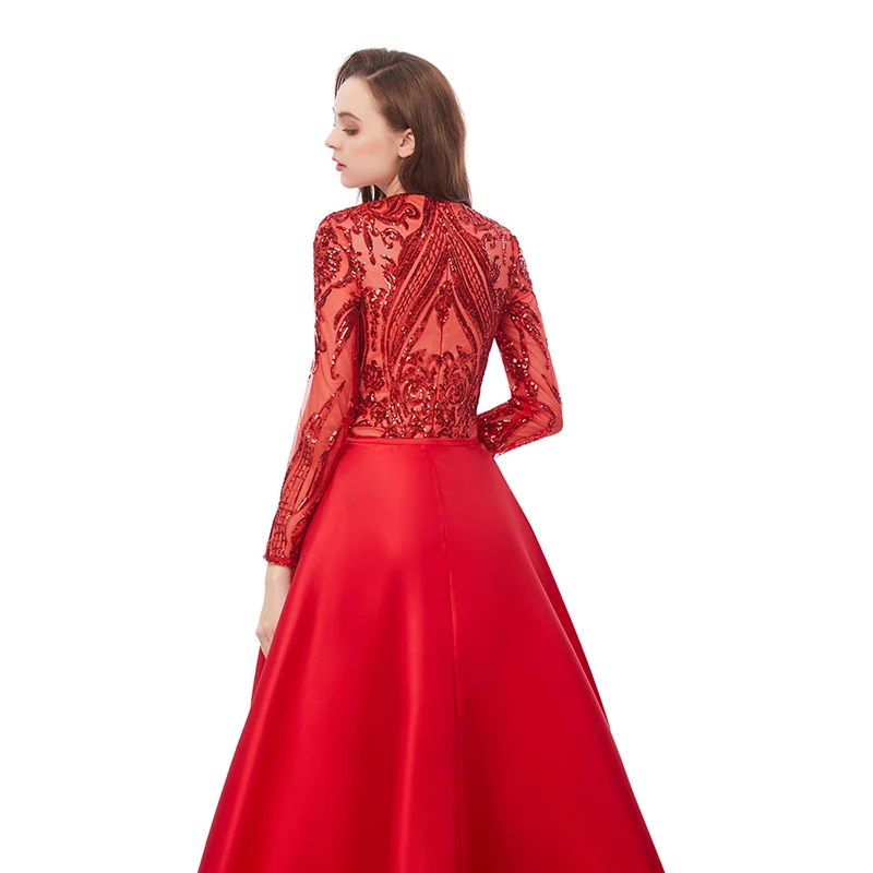 

Forevergracedress Red Prom Dresses Detachable Train Long Sleeves Holidays Graduation Wear Party Gowns Plus Size Custom Made