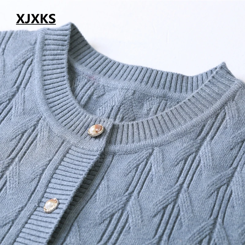 Женский однобортный Кардиган XJXKS однотонный вязаный свитер с круглым вырезом