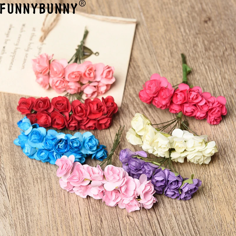 FUNNYBUNNY 1 пачка 12 шт миниатюрные Искусственные цветы бумажный цветок Роза