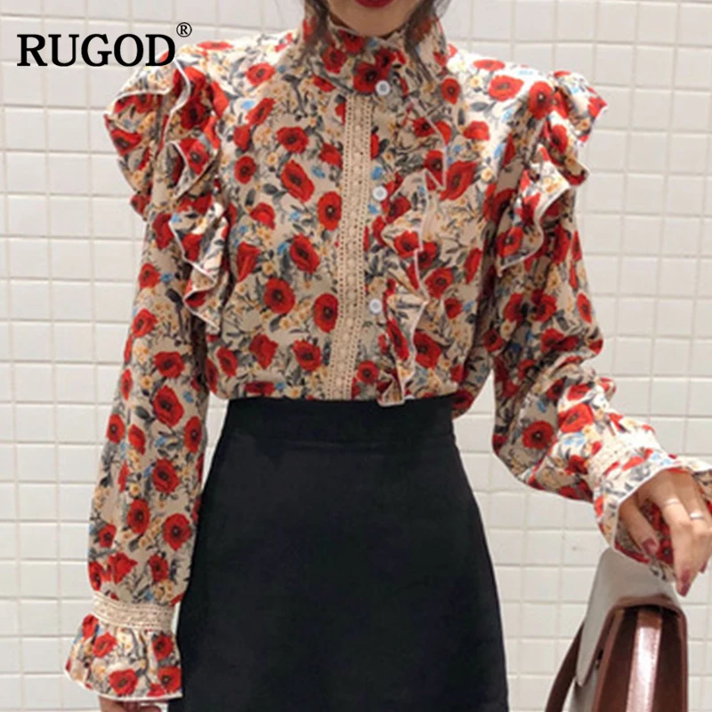 Новая Винтажная блузка RUGOD с цветочным принтом женская модная рубашка в стиле