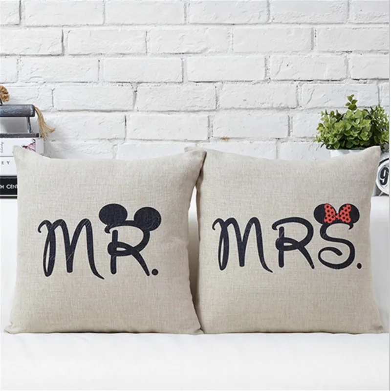 Mr &amp Mrs мышь подушка с надписью чехол хлопок лен декоративный пара влюбленных