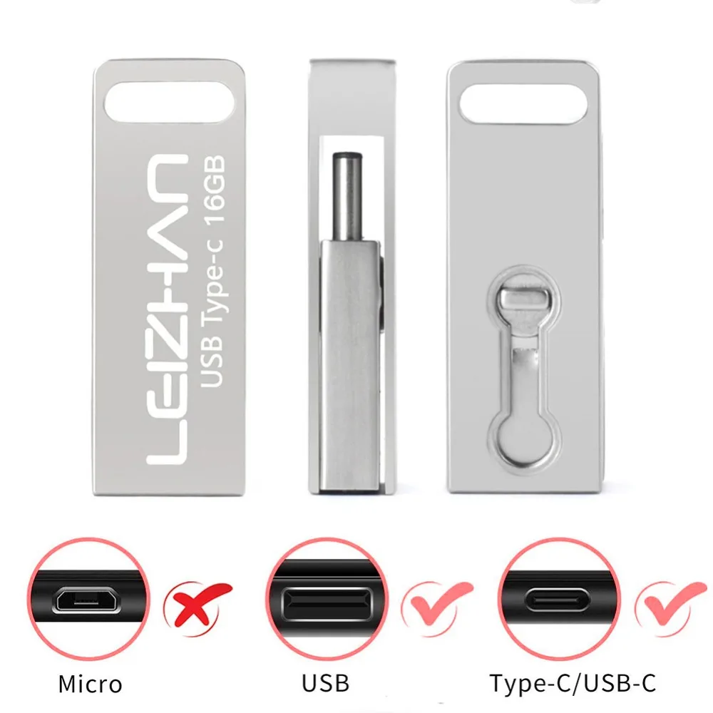 LEIZHAN высокое качество usbc флеш накопитель USB type c usb флэш 64 ГБ 32 оперативной памяти 16
