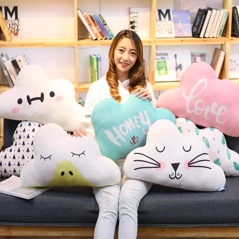 Мягкая плюшевая подушка Kawaii с красочными облаками 55x30 см 1 шт. украшение для