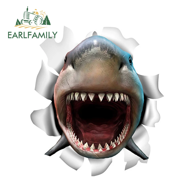 EARLFAMILY 13 см x 11 6 Виниловая наклейка Акула рваная металлическая индивидуальная