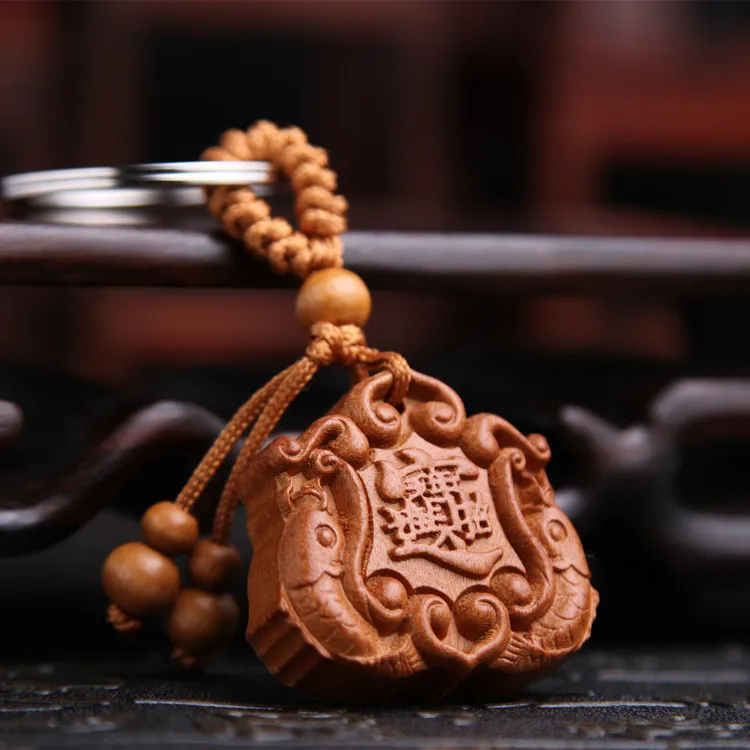 (10 шт.) деревянные фигурки резные резьбы по двойной рыбе и автомобильные ключи