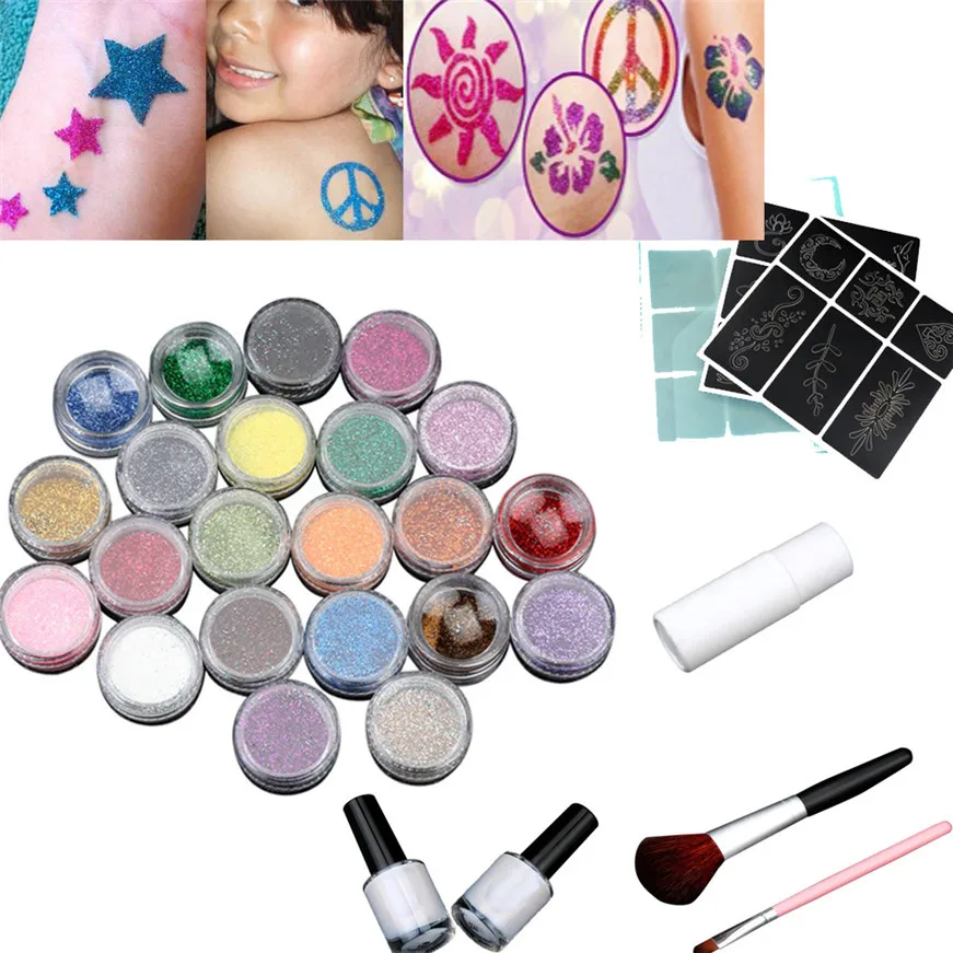 2017 24 цвета пудра для временных татуировок мерцающий блестящий набор тату боди