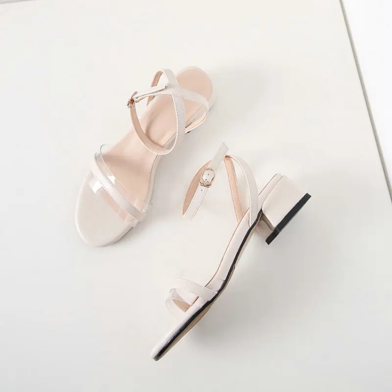 PVC transpaent 2019 Summer Sandals Open Toe Women chunky Sandal yellow offwhite Thick Heel Shoes woman gladiator sandles size 43 | Обувь