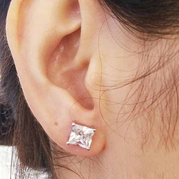 Милые простые корейские серьги площади Bling с крупным Цирконом 6/7/8 мм серебро серьги стержня для Для женщин Модные украшения