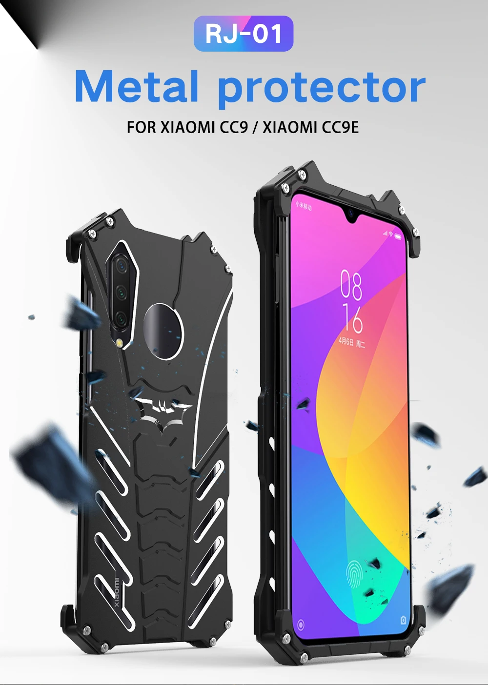 Модный противоударный металлический чехол для Xiaomi Mi CC9(A3 Lite) CC9e(A3), Жесткий Чехол, теплоотвод, Спорт на открытом воздухе+ ремни+ подставка держатель