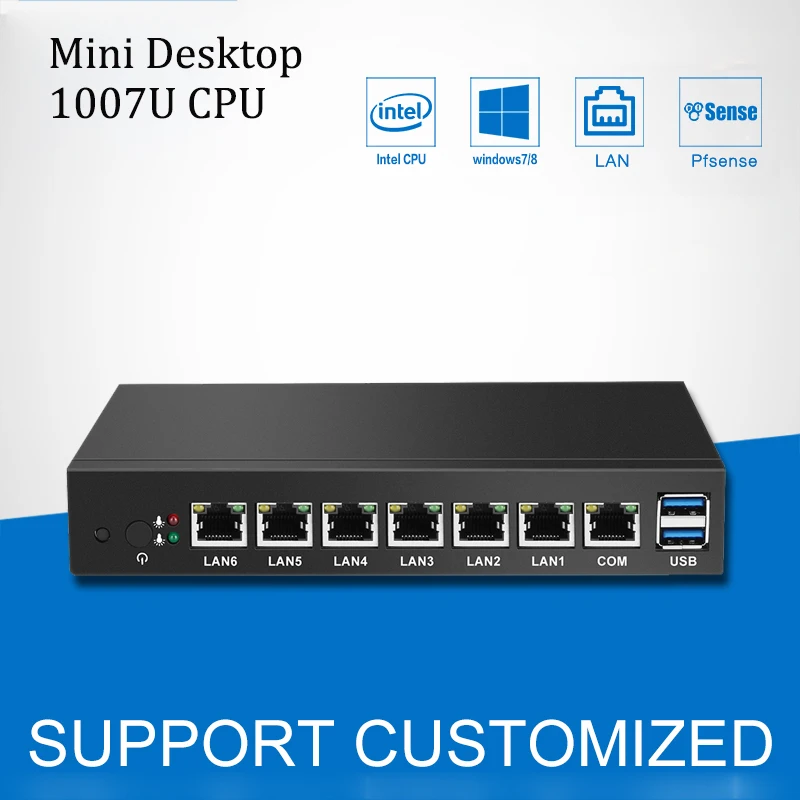 Мини ПК 6* LAN Gigabit Ethernet Intel Celeron 1007U pfSense маршрутизатор брандмауэр Windows 7 мини промышленный компьютер настольный
