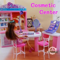 for barbie doll furniture accessories toy cosmetic center display cabinet dressing table chair mirror lamp shop gift girl diy