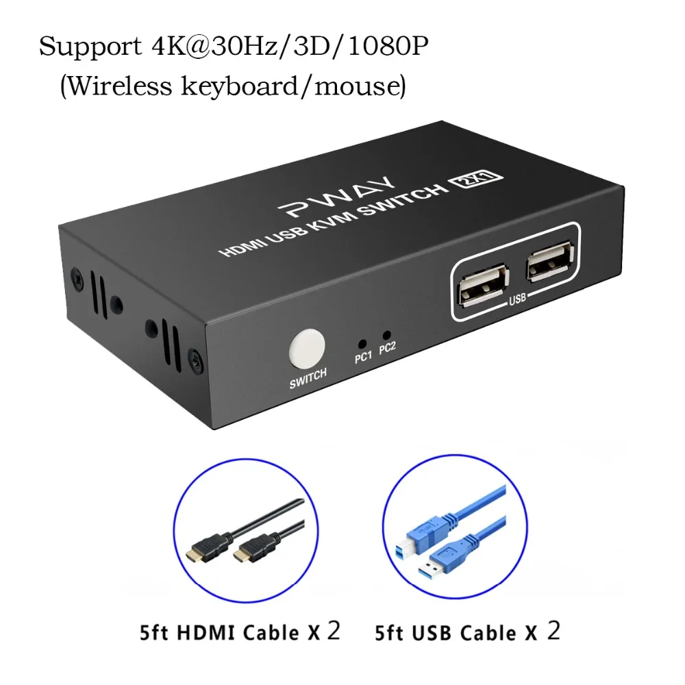 HDMI переключатель KVM 2 порта USB в 1 с поддержкой 4K/30Hz 3D несколькими входными