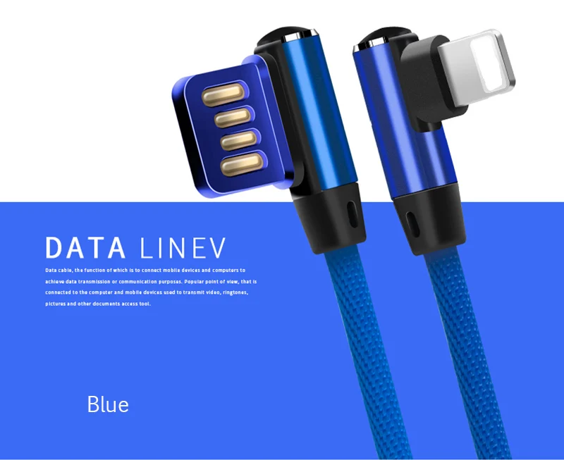 blue Suntaiho 90 градусов Реверсивный USB кабель для iPhone XR XS MAX 7 8 6 5 2.4A Быстрая зарядка для освещения кабель зарядное устройство L кабель для передачи данных - Цвет: blue