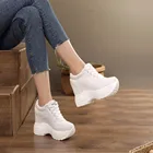 Модные женские кроссовки, увеличивающие рост; Дышащие кроссовки на танкетке со шнуровкой; Обувь на платформе; Парусиновая женская повседневная обувь на каблуке 10 см