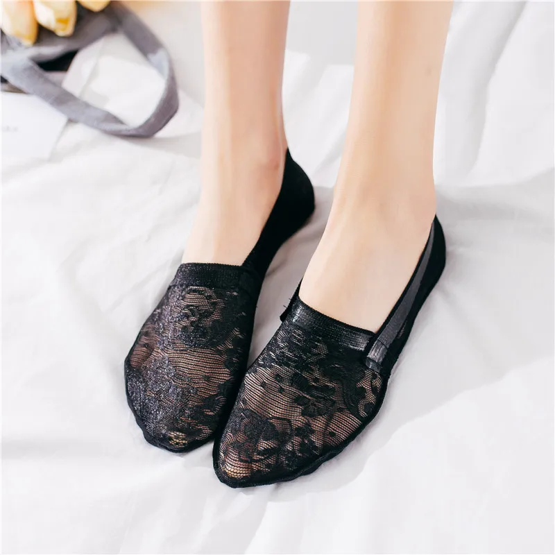 Quality Hot Women Summer Hollow Lace Flower Boart Socks Short Girls No Show Antiskid Thin Transparent Invisible Ankle Sock | Женская