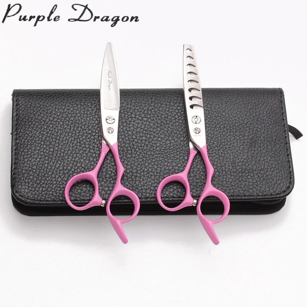 Z9122 6&quot 440C Purple Dragon Pink Barber Makas Hair Cutting Scissors Thinning Shears Willow Leaf Shape Salon | Красота и здоровье