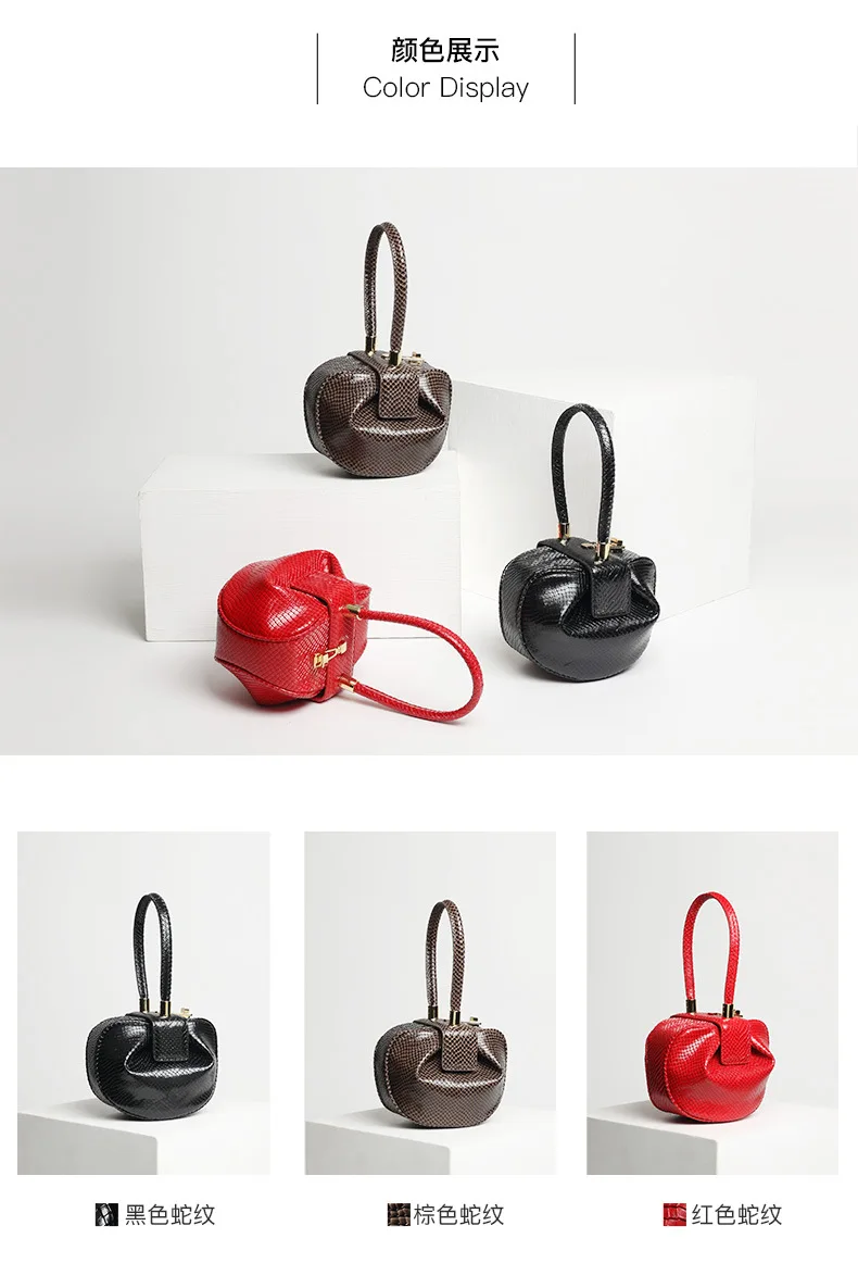Vintage Elegant Pillow Boston Box Snake Python Handbags Real Genuine Leather Clutches Evening Bags Women Female Niche Pouch