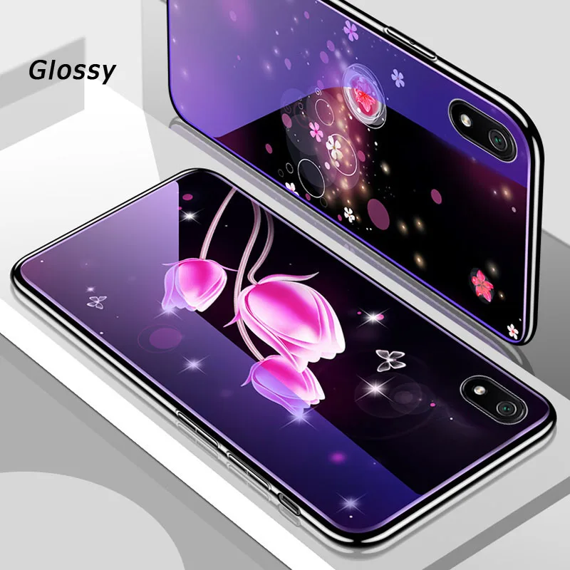 Luminous Cases For Xiaomi Redmi 7A 7 Note Mi 9 8 Lite Tempered Glass PC 2 in 1 Backet Cover Soft Silicone Thin Shell Coque |