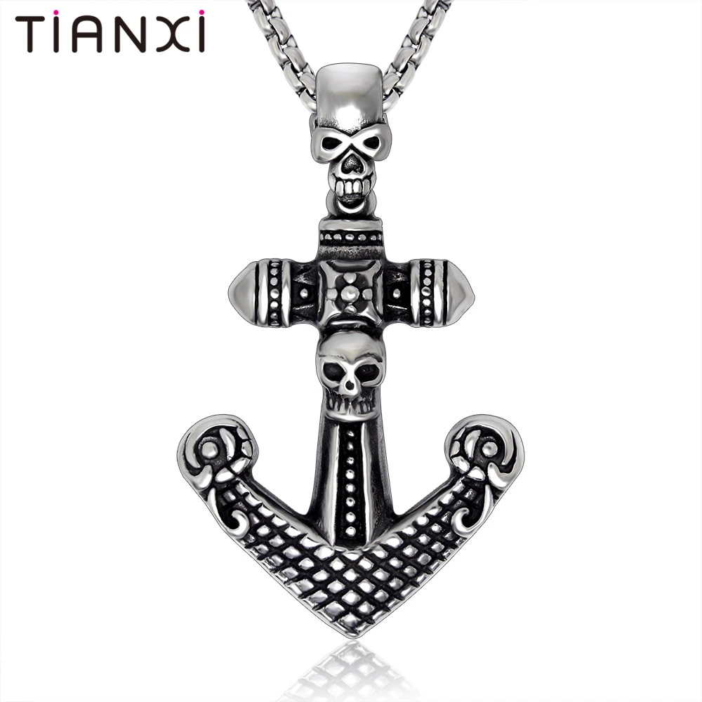 TIANXI Мода 2017 г. якорь Череп Кулон Цепочки и ожерелья для Для мужчин Jewelry