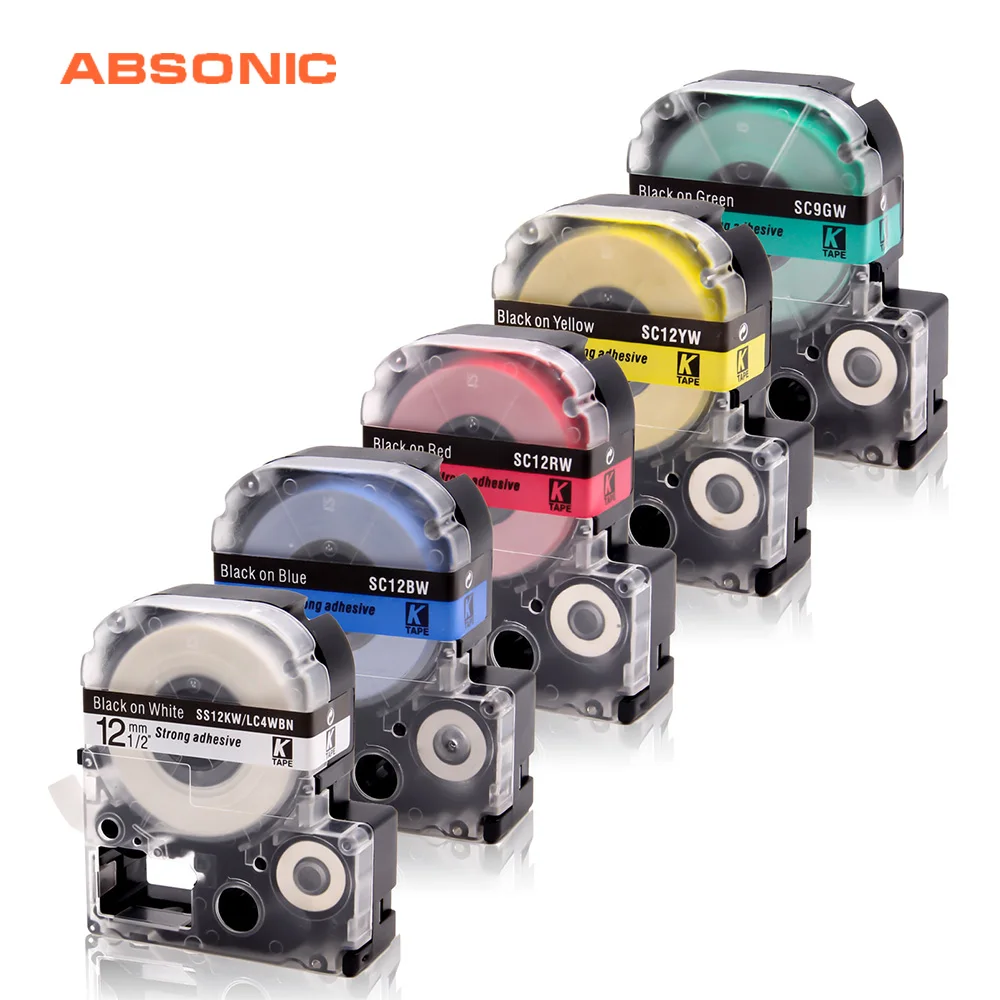 Absonic 12mm Label Tape For Epson LC-4TBN LC-4WBN LC-4BWV LC-4RBP LC-4YBP LC-4GBP LC-4LBP ST12KW SS12KW Printer Ribbon | Компьютеры и