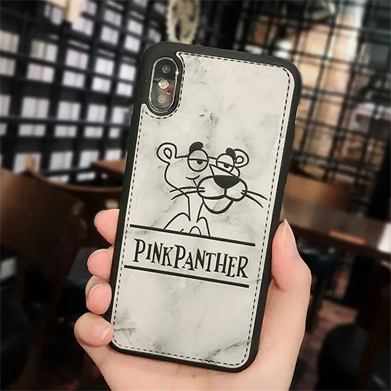 Cartoon Pink Leopard PU Leather Soft Silicon Case For iPhone 6 6s Plus 7 8 X 10 Ultra Slim TPU Phone Cover coque |