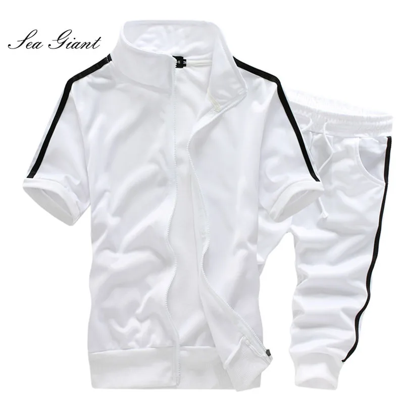 2019 мужской спортивный костюм комплект в полоску с коротким рукавом для фитнеса