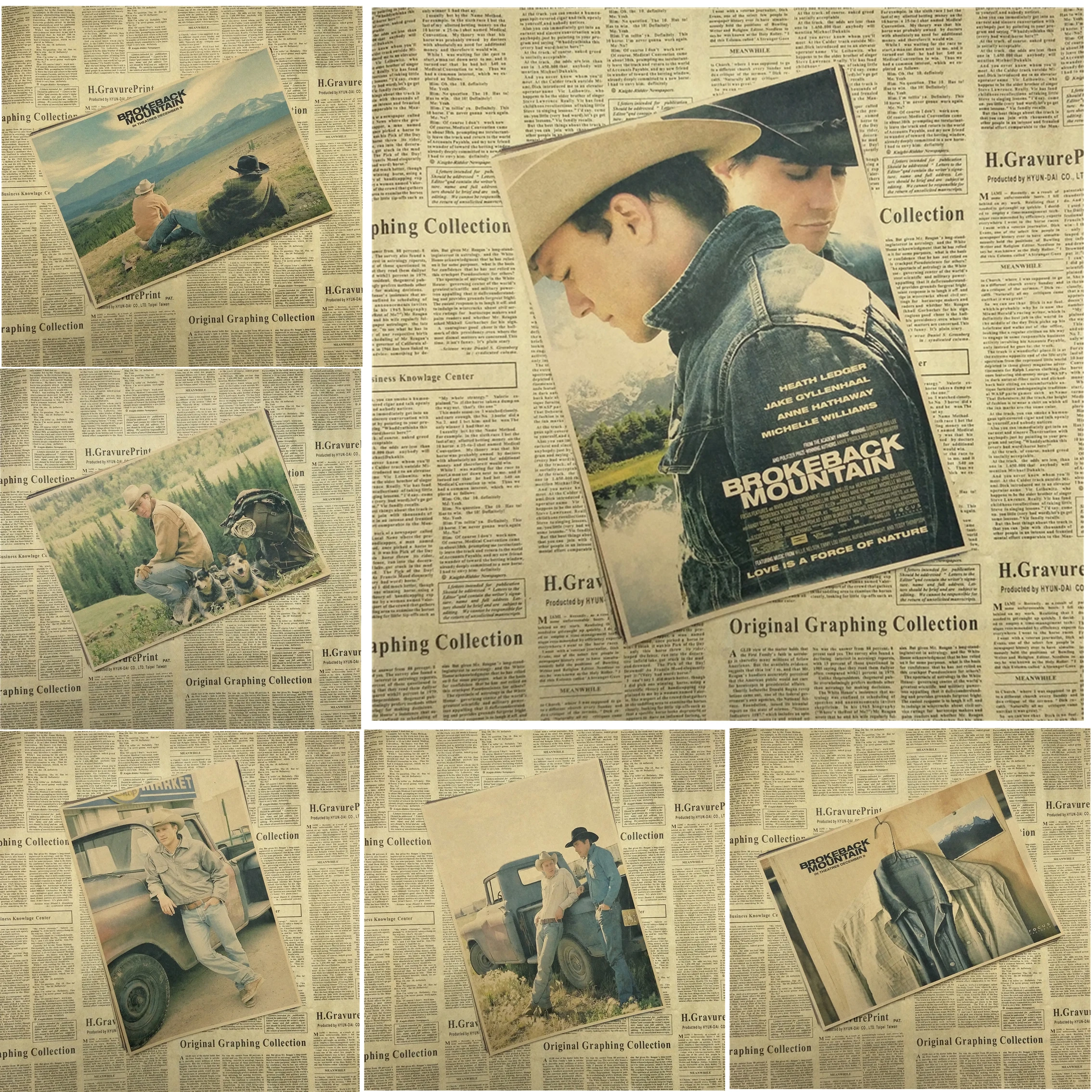 Постер из крафт-бумаги Brokeback с изображением гор классического фильма, бара, кафе, гостиной, столовой, стены