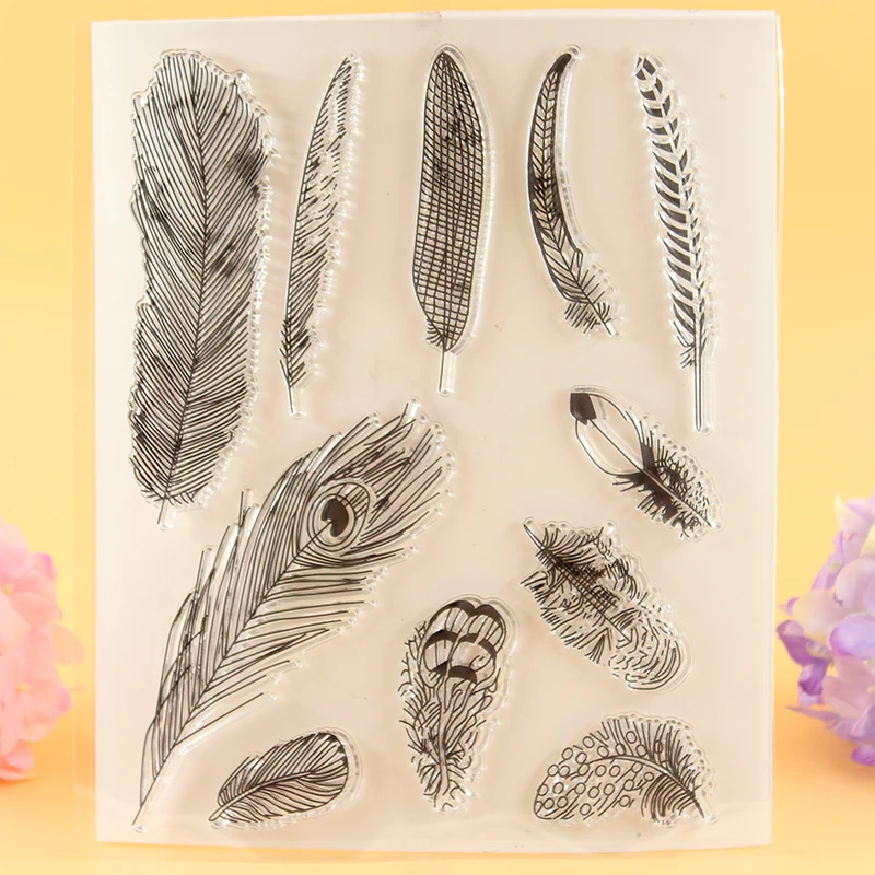

YINISE feather Silicone Clear Stamps For Scrapbooking DIY Album Cards Decoration Embossing Folder Craft Rubber Stamp 15*18cm
