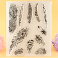 yinise feather silicone clear stamps for scrapbooking diy album cards decoration embossing folder craft rubber stamp 1518cm