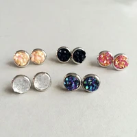 5 piar sets iridescent mini stud earrings small round square druzy copper rock stone ear deco jewelry