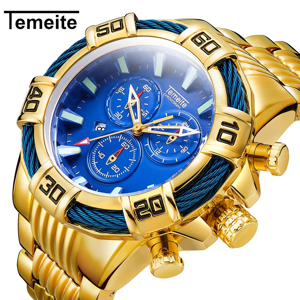 Relogio Masculino мужские часы Топ бренд Temeite Бизнес Кварцевые часы роскошные золотые мужские водонепроницаемые военные наручные часы Мужские часы