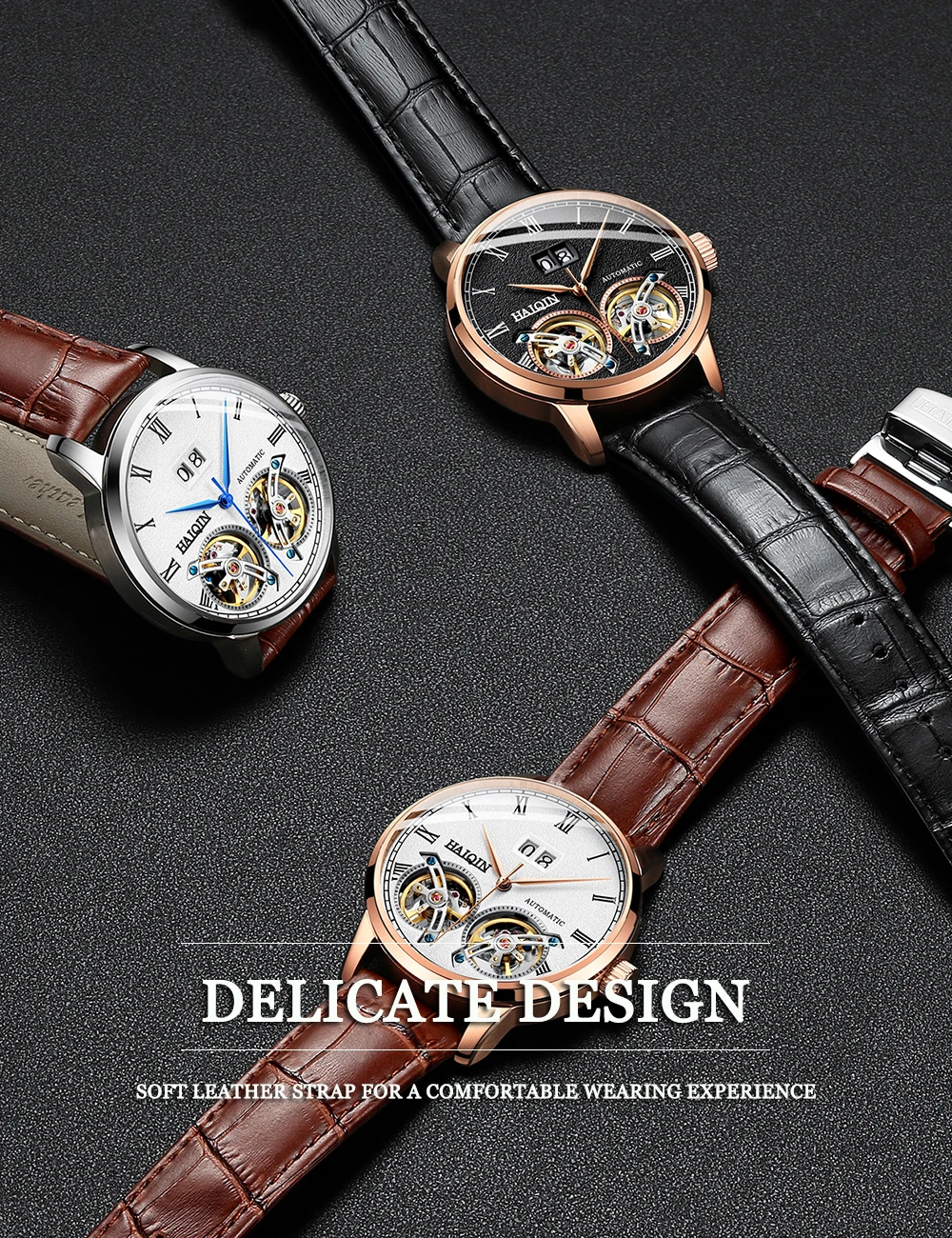 HAIQIN для мужчин часы Механические Роскошные деловые часы матовый Tourbillon 50 м водостойкий мужской наручные часы Reloj Mecanico мужские часы