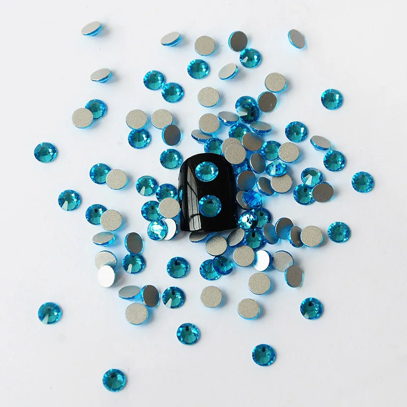 

2058NoHF Aquamarine SS3 to 34 Non Hotfix Glass Rhinestones Crystal For 3D Nail Art Decoration Flatback Nails Accesories