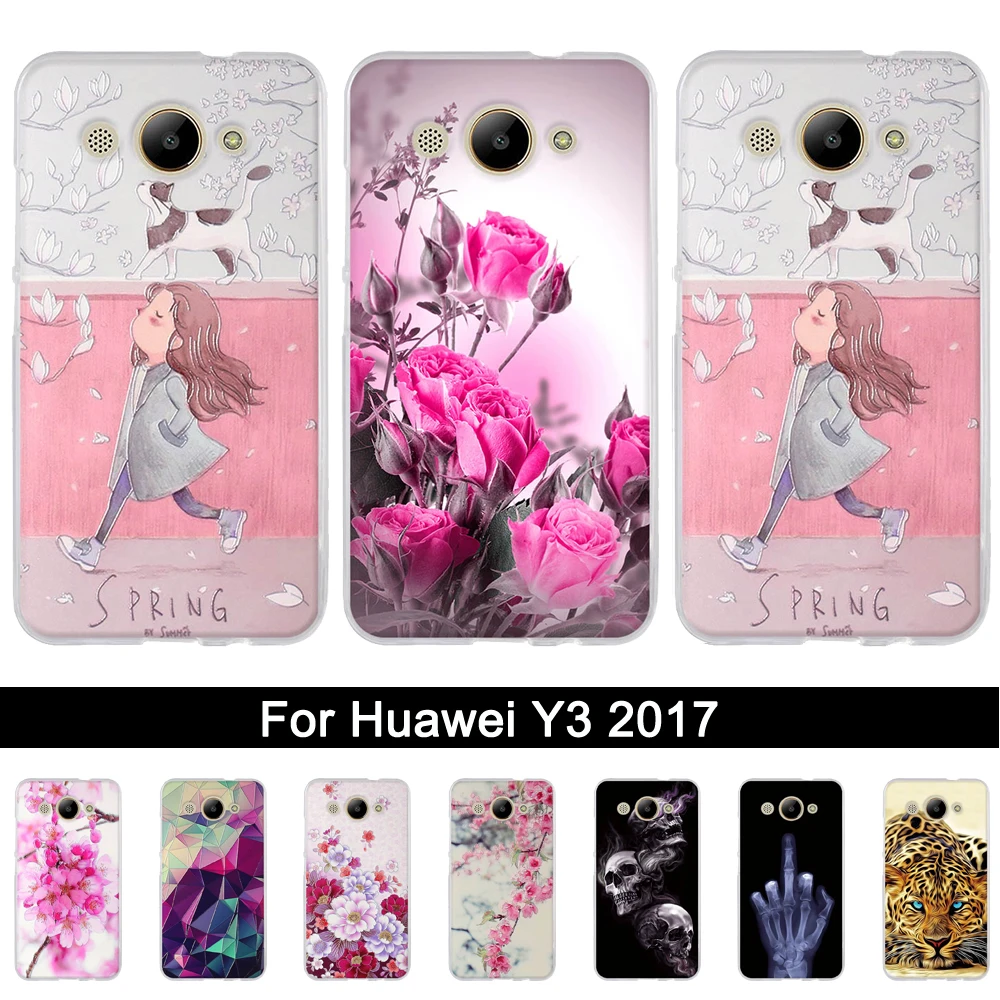 3D стерео чехол для Huawei Y3 2017 рельефный силиконовый с принтом искусственная кожа