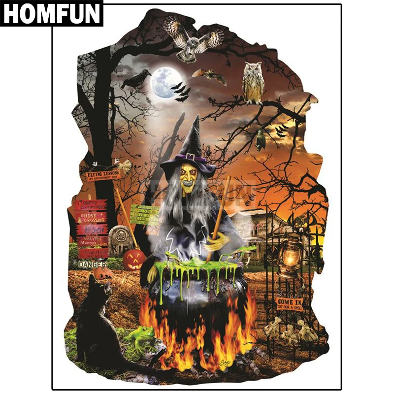 Алмазная живопись HOMFUN A02692 полноразмерная/круглая вышивка Хэллоуин 5D для