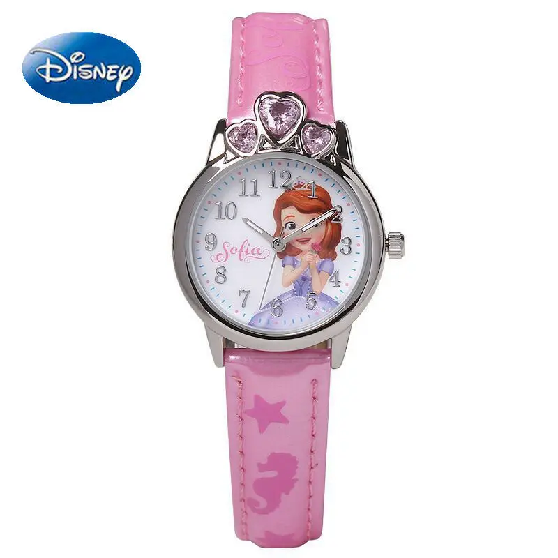Sofia pink2 Подлинная Минни София девушки часы с бриллиантами корона красивая принцесса детский студент часы студент обратно в школу подарок часы - Цвет: Sofia pink2