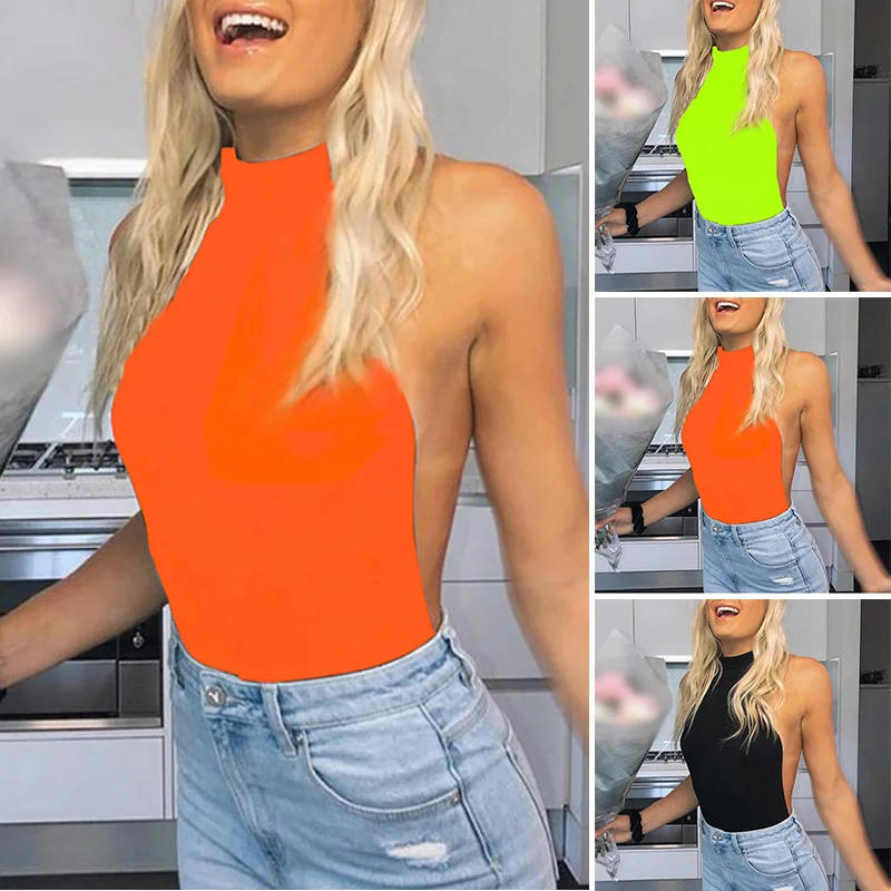 Женские Боди однотонные вечерние летняя блузка на бретелях с вырезом комбинезон