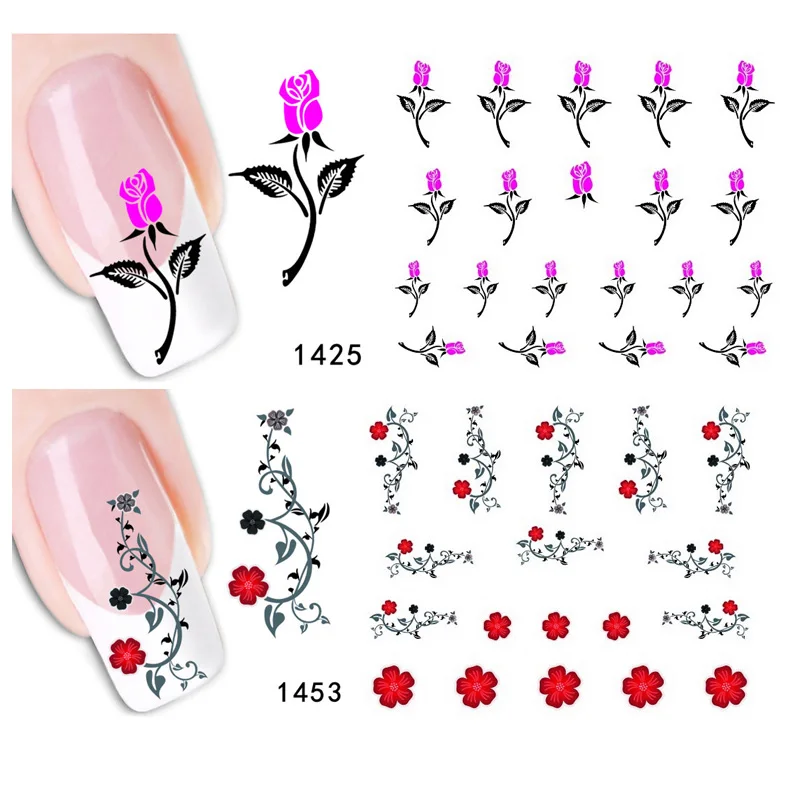 Bittb 2 шт. наклейка с цветком для ногтей изящное цветастое платье Nail Art Наклейки, водяной знак татуировки ногтей Наклейка Советы украшения инструменты для маникюра - Цвет: XF1425-XF1453