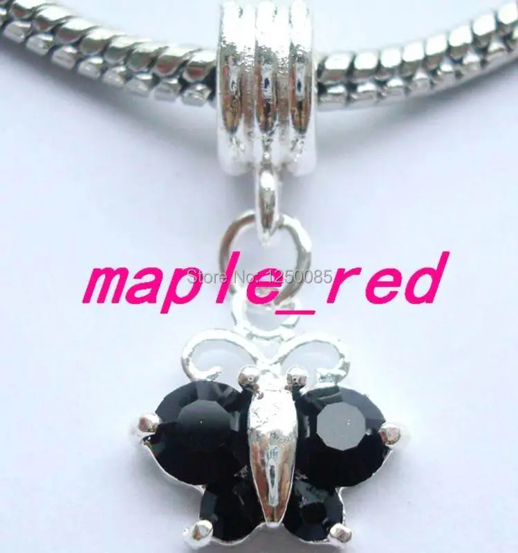 Модный черный горный хрусталь бабочка Посеребренная Европейская подвеска