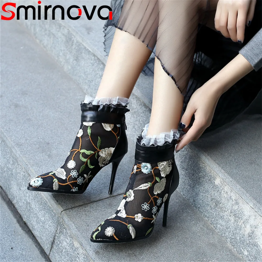 Smirnova/Большие размеры 34 42 2020 г. Новая летняя обувь женские ботинки с вышивкой и