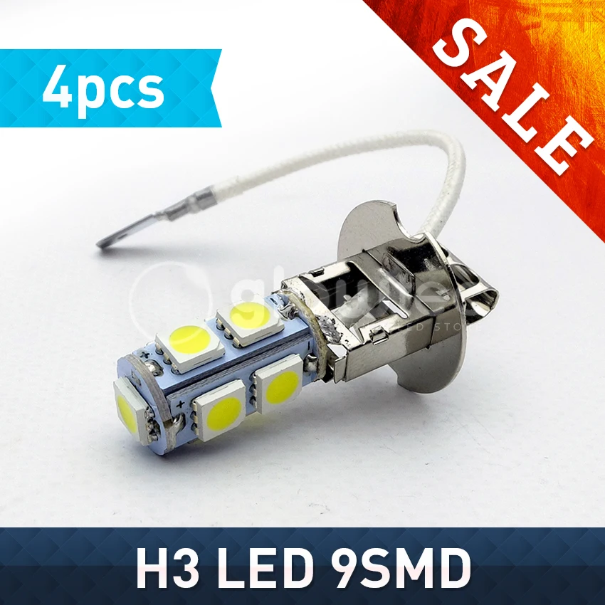 

4pcs H3 9SMD LED 5050 White 9 SMD bulb headlight brightness DC12V Auto Car Fog Light Lamp LED Bulbs 6500K GLOWTEC