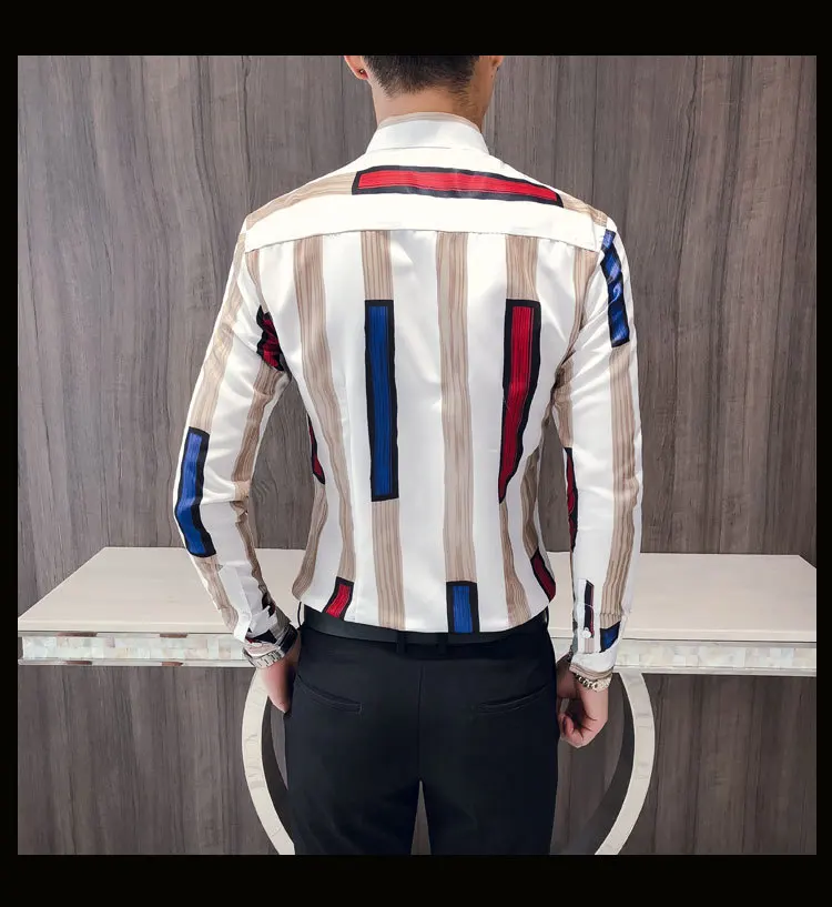 Мужская полосатая рубашка с длинным рукавом модные Необычные Camisa Social Masculina