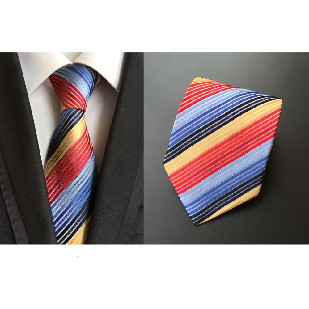 Colorful Men Striped Rainbow Jacquard 8cm Ties Polyester Necktie Tie New HZTIE0052 | Аксессуары для одежды