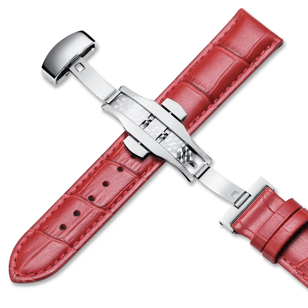 Red with silver CHIMAERA ремешки для часов 12 мм 14 мм 16 мм 18 мм 19 мм 20 мм женский белый красный розовый браслет из натуральной телячьей кожи женский ремешок для девочек - Цвет ремешка: Red with silver
